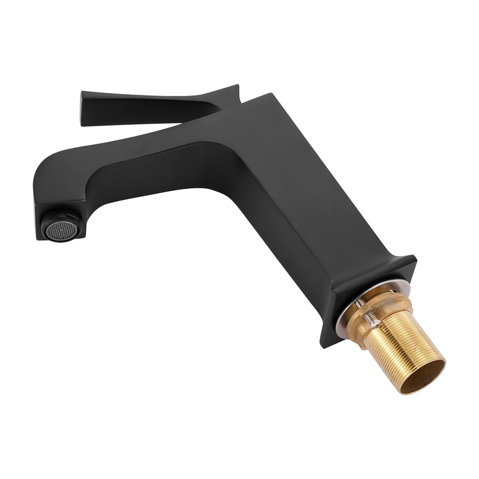 Matte Black Basin Faucet With Waterfall Spout And Sink Drain_voghion.com